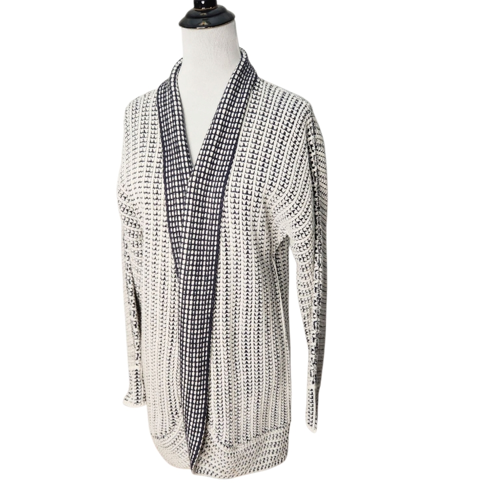 Pink‎ Rose Women's Soft and Cozy Navy and White Open Cardigan Sweater Size Large